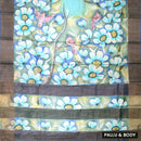 Pure Tussar Silk Saree Aegean Blue and Blue Border With Floral Design and Painted Prints and Zari Woven Border