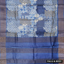Pure Tussar Silk Saree primarily blue With Floral Design and Painted Prints and Zari Woven Border
