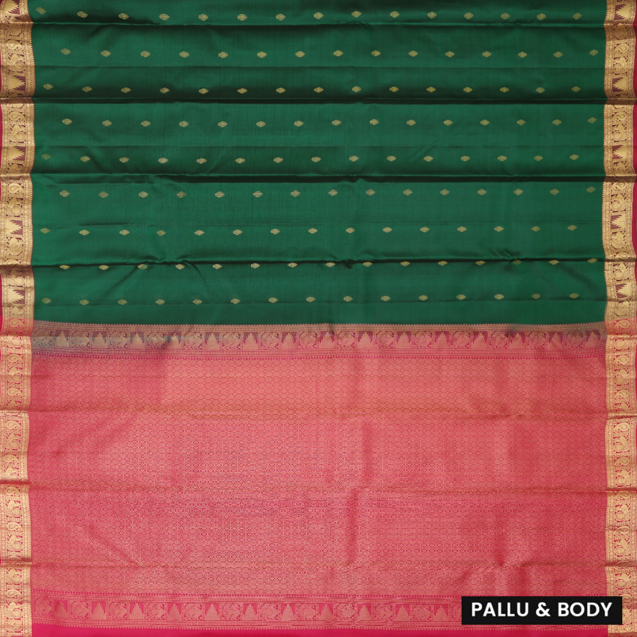 Dark Green With Pink Gold Zari Yuvana Semi Soft Silk Saree