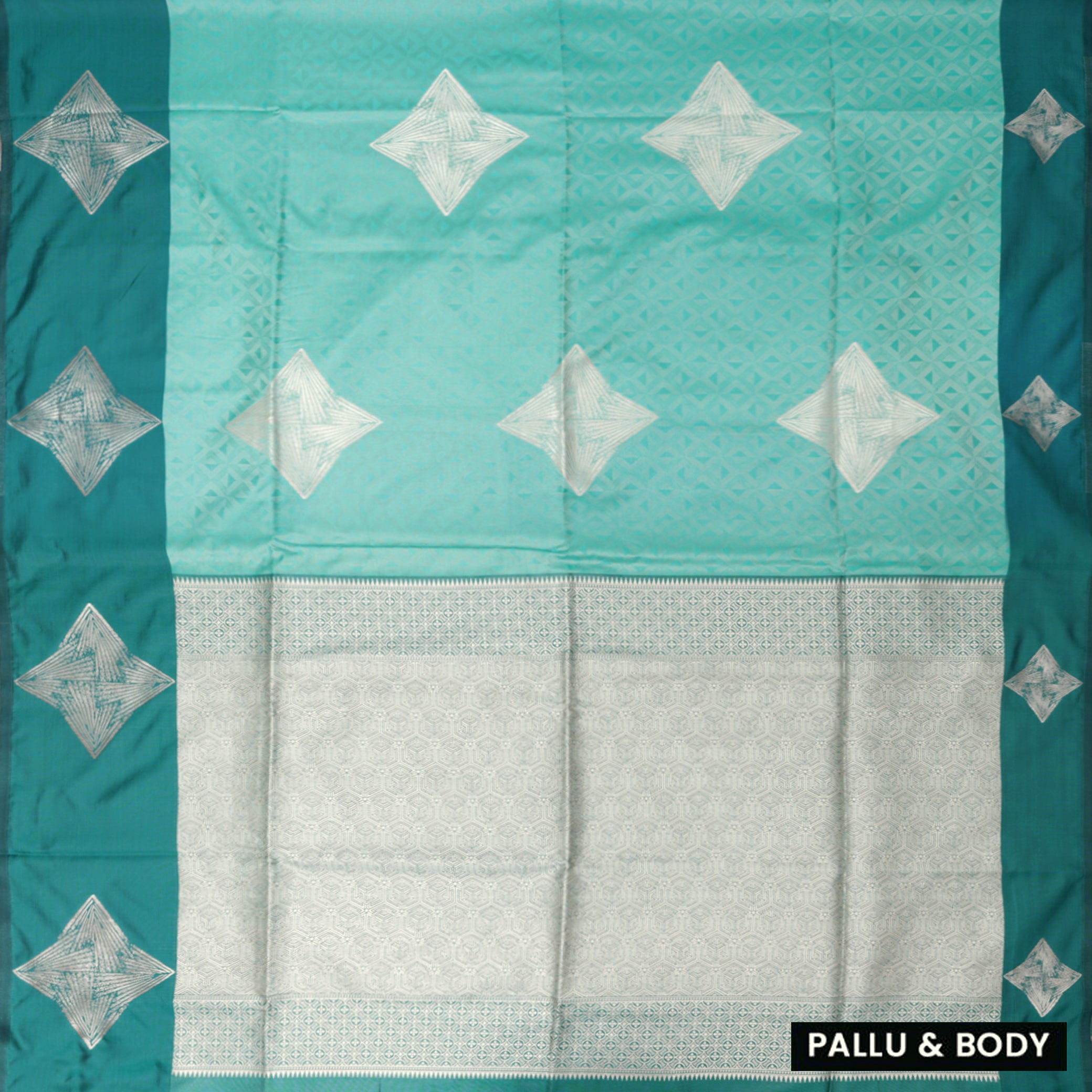 Turquoise Blue with Green Soft Silk Saree