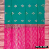 Green with Pink Soft Silk Saree