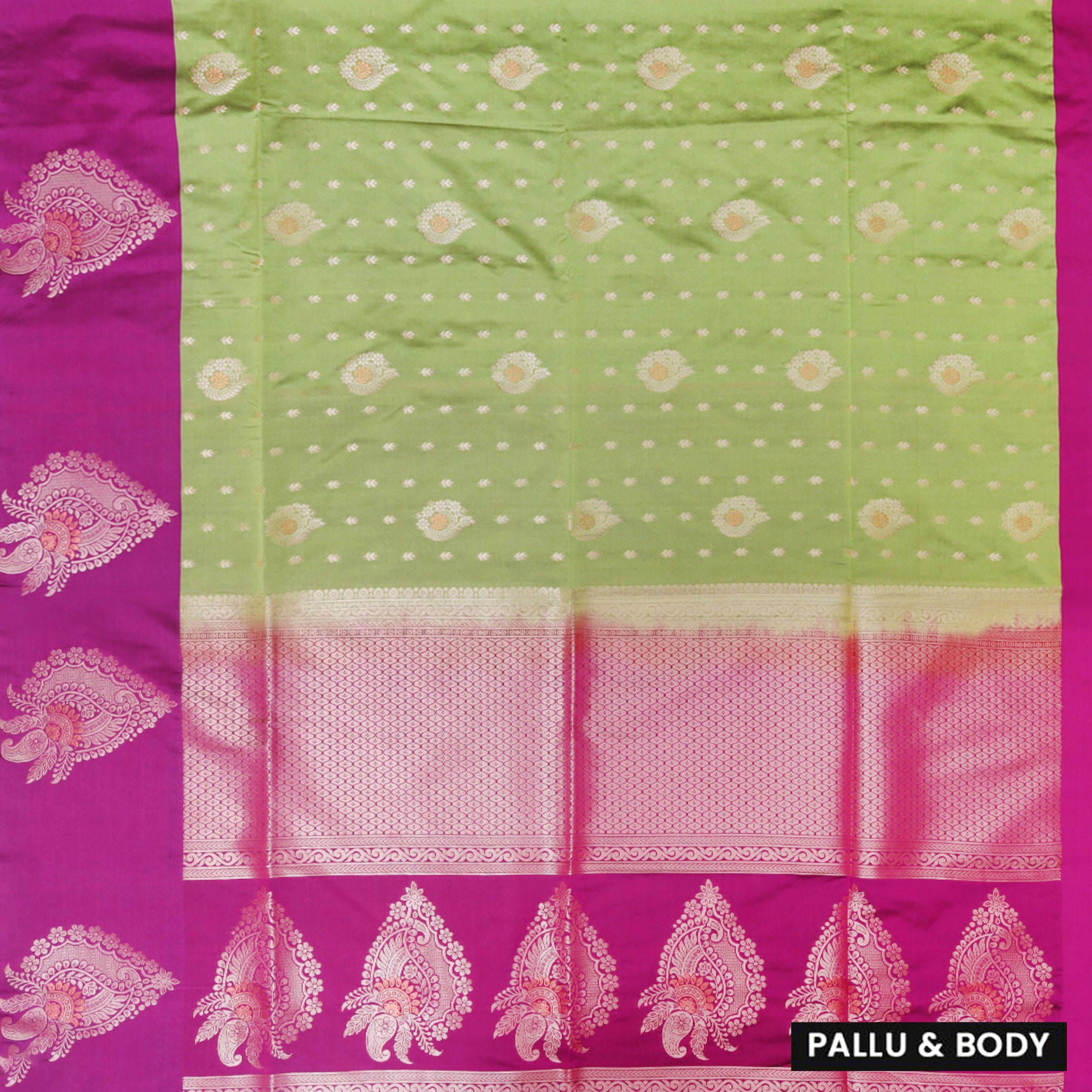 Lime Green With Pink  Soft Silk Saree