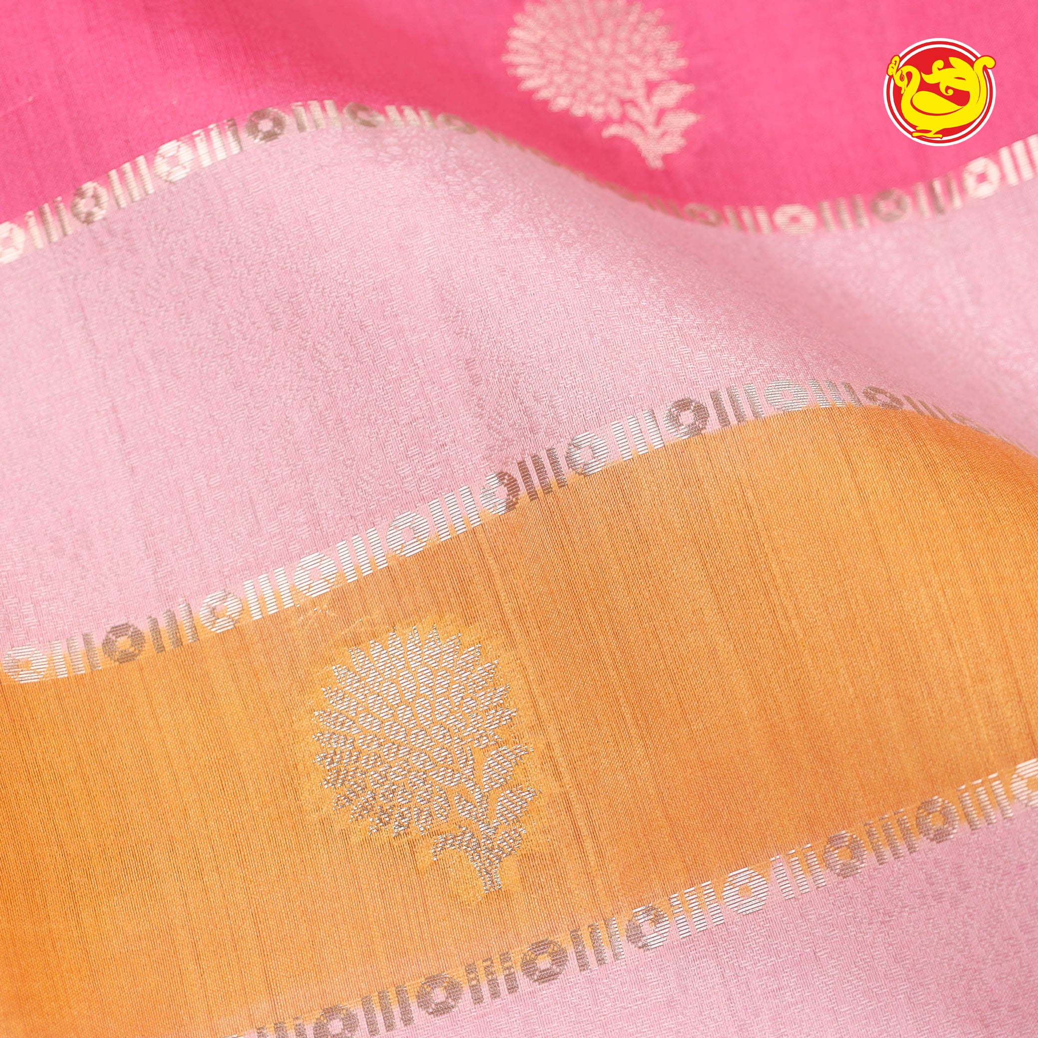 light pink with orange chinniya silk saree