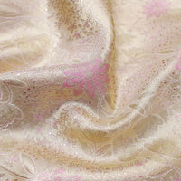 Light Cream with Light Pink Border Floral Design in Gold Zari Tissue Wedding Silk Saree