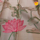 Grey with pink pure silk saree with woven lotus motifs in a raising pattern - Thenianantham