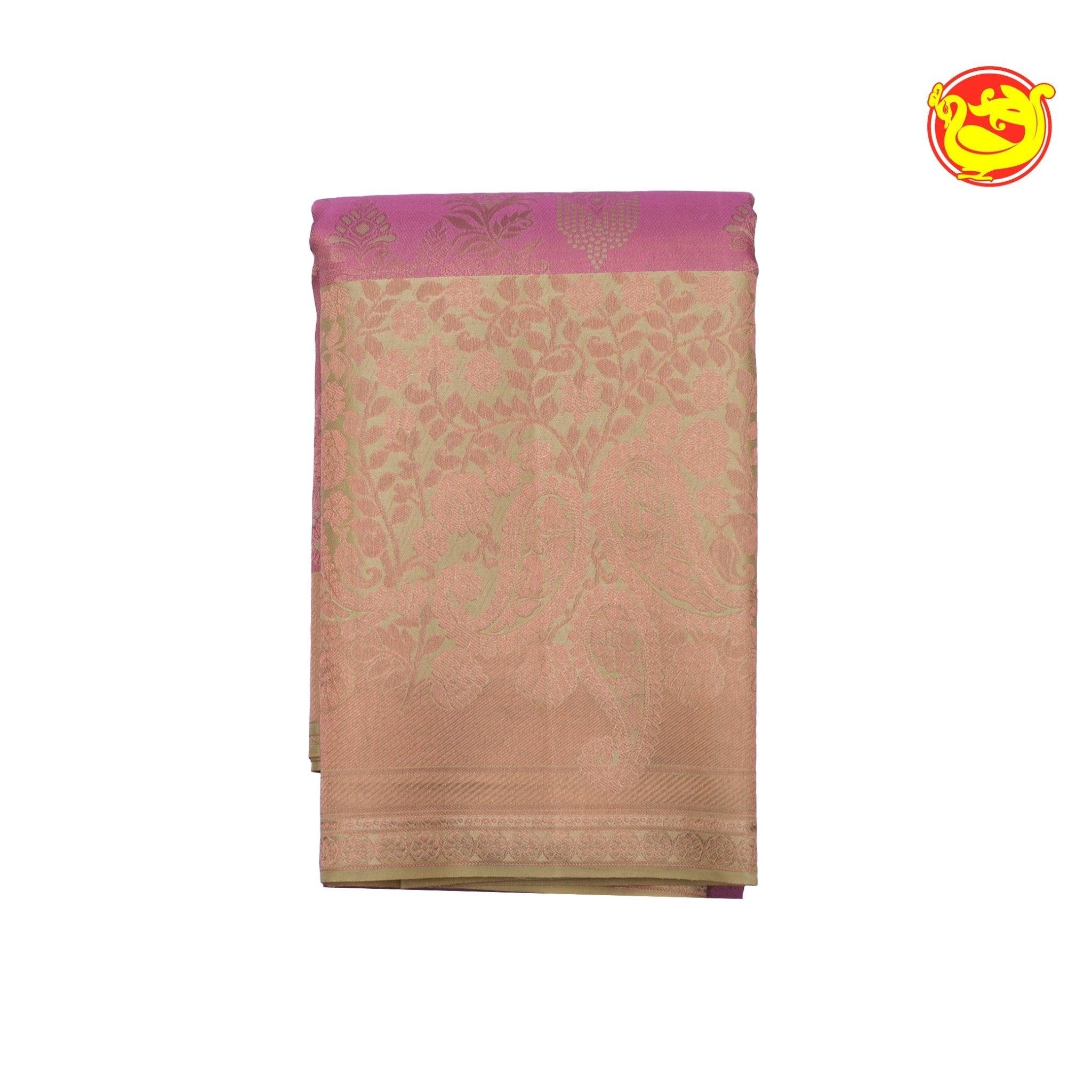 Peach Wedding Silk Saree With Sandal Pallu - Thenianantham