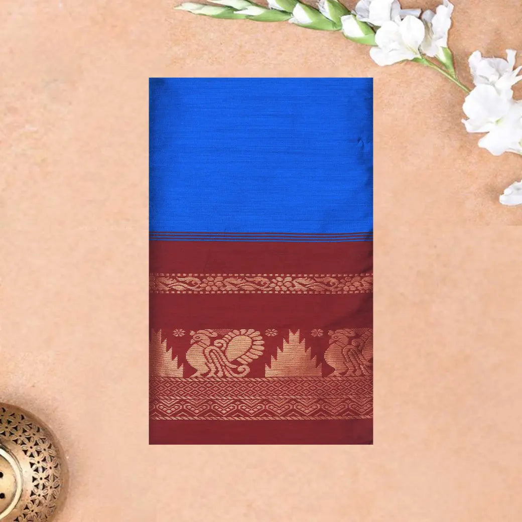Blue With Maroon  Premium Quality Kalyani Cotton Saree