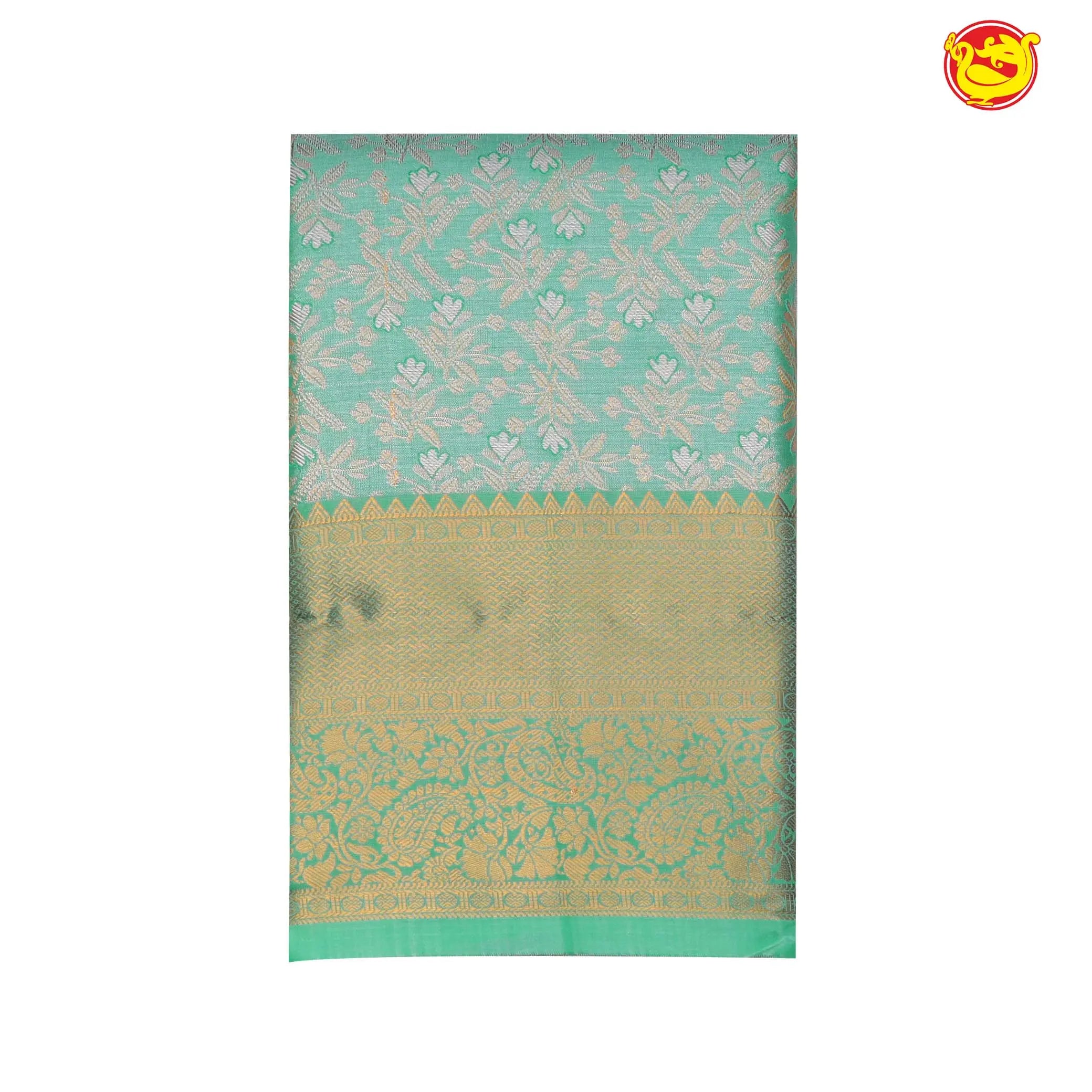 Sea green semi bridal tissue silk saree