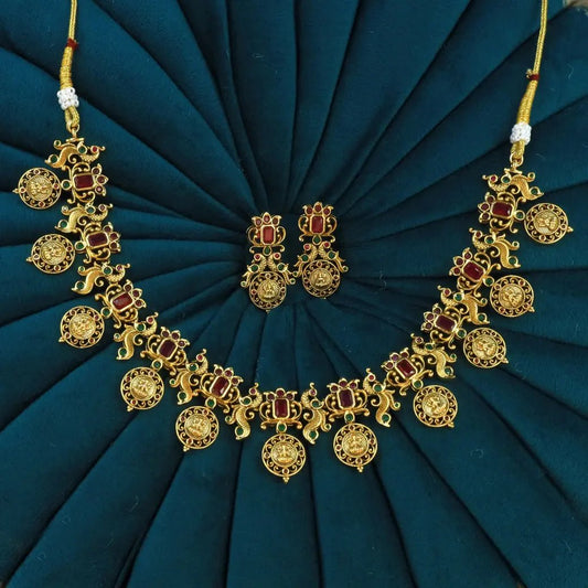 Lakshmi coin necklace with earrings - Thenianantham