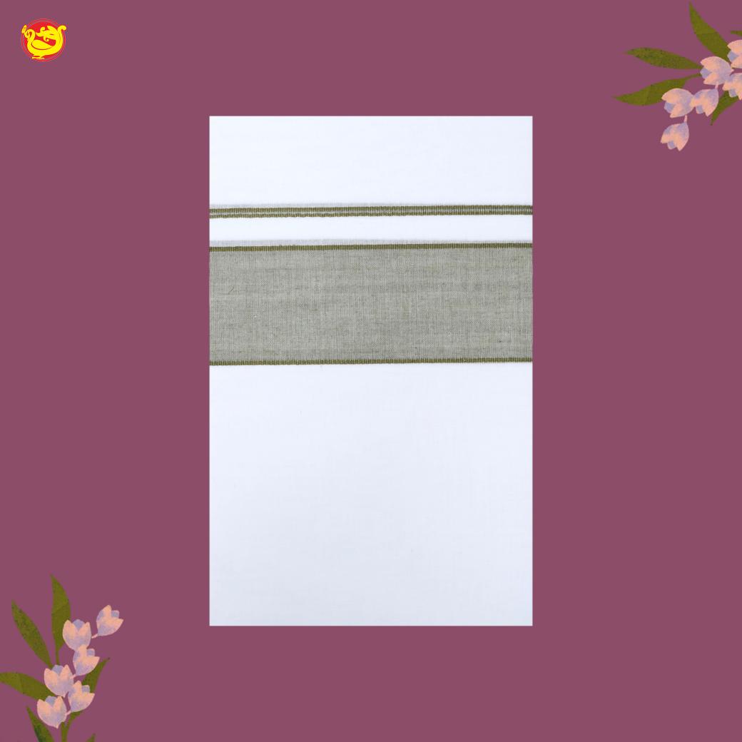 White with  LIGHT GREEN  Fancy Border Single Layer Cotton Men’s Dhoti