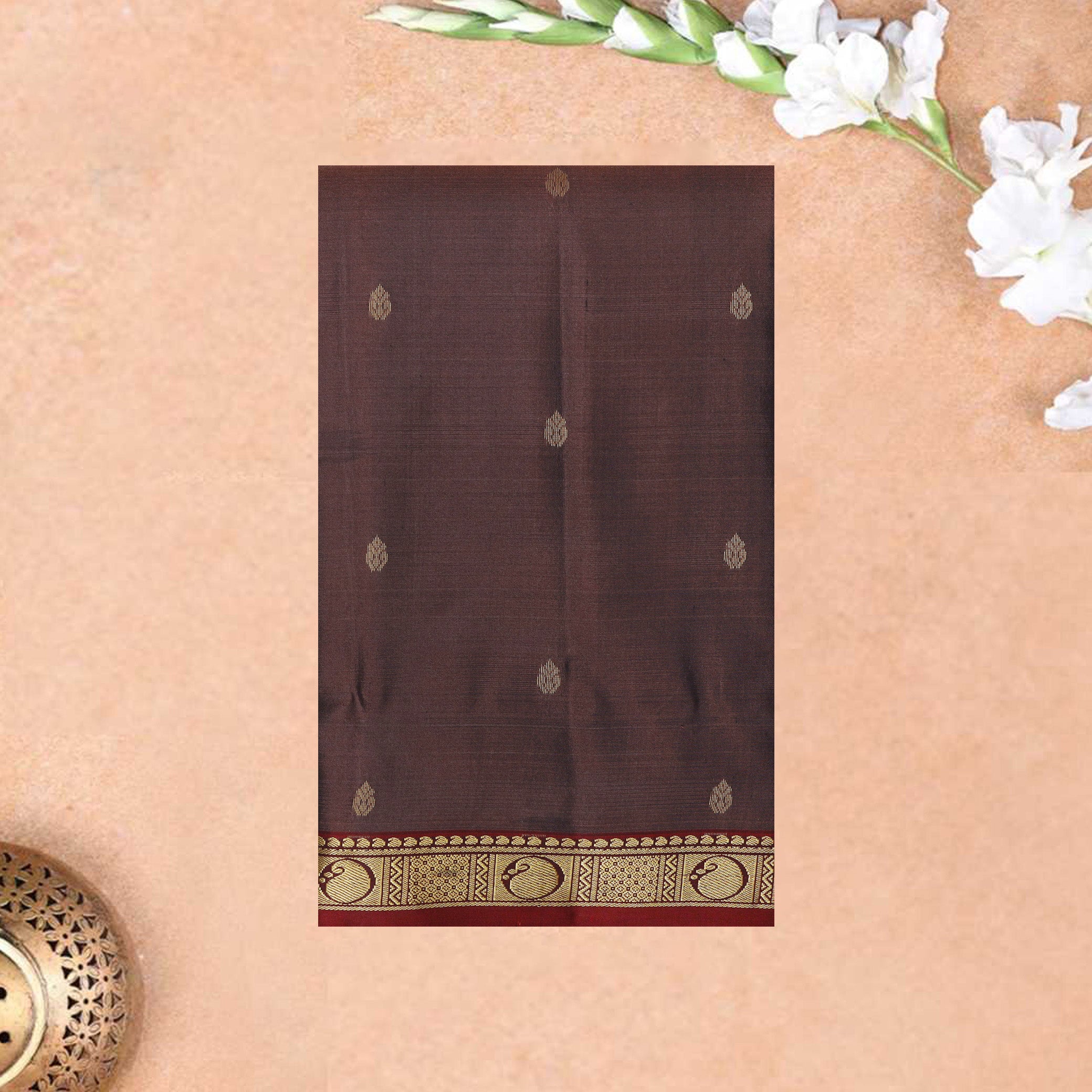 Dark Brown With Maroon Gold Zari Yuvana Semi Soft Silk Saree