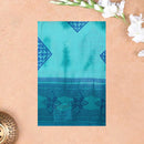Teal Blue - Bluish Green Sungudi Cotton Saree without Blouse