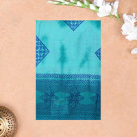 Teal Blue - Bluish Green Sungudi Cotton Saree without Blouse