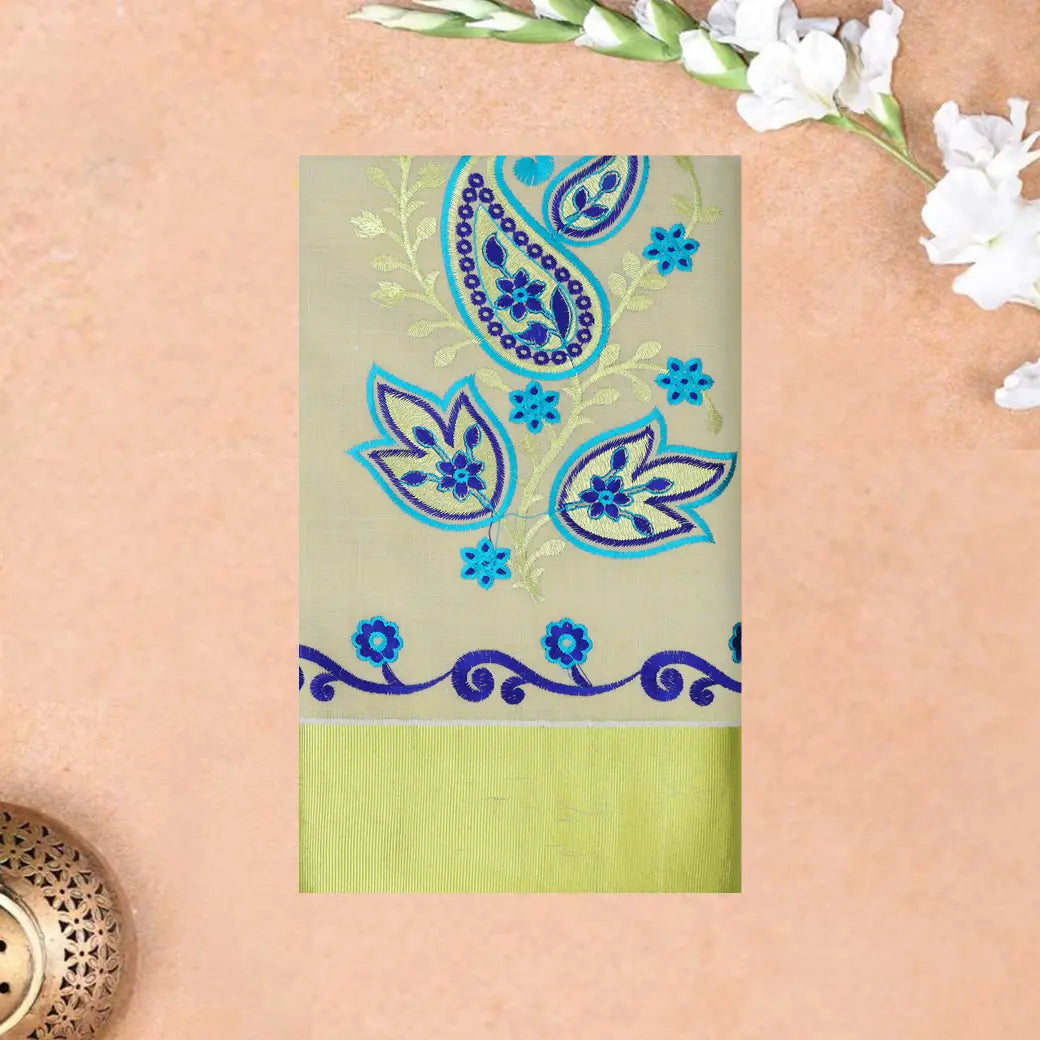 Southloom Exclusive Onam Kerala Traditional Fancy Border Floral Cotton Saree (Matching Plain Blouse Included)