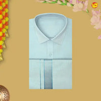 Mint Blue Colour Readymade Shirt And Matching Border Dhoti Set for Men