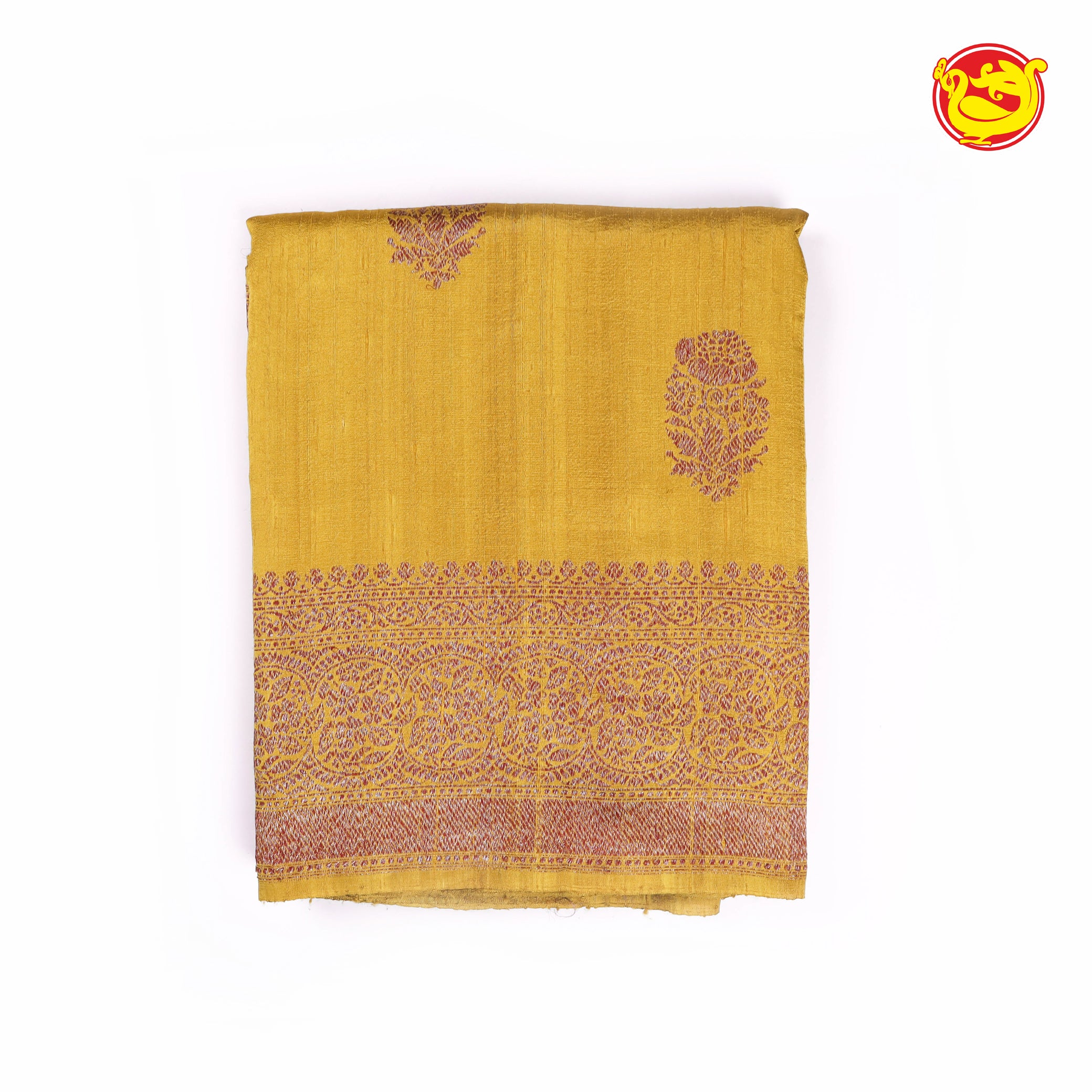 Golden yellow pure banarasi khadi tussar saree with contrast blouse