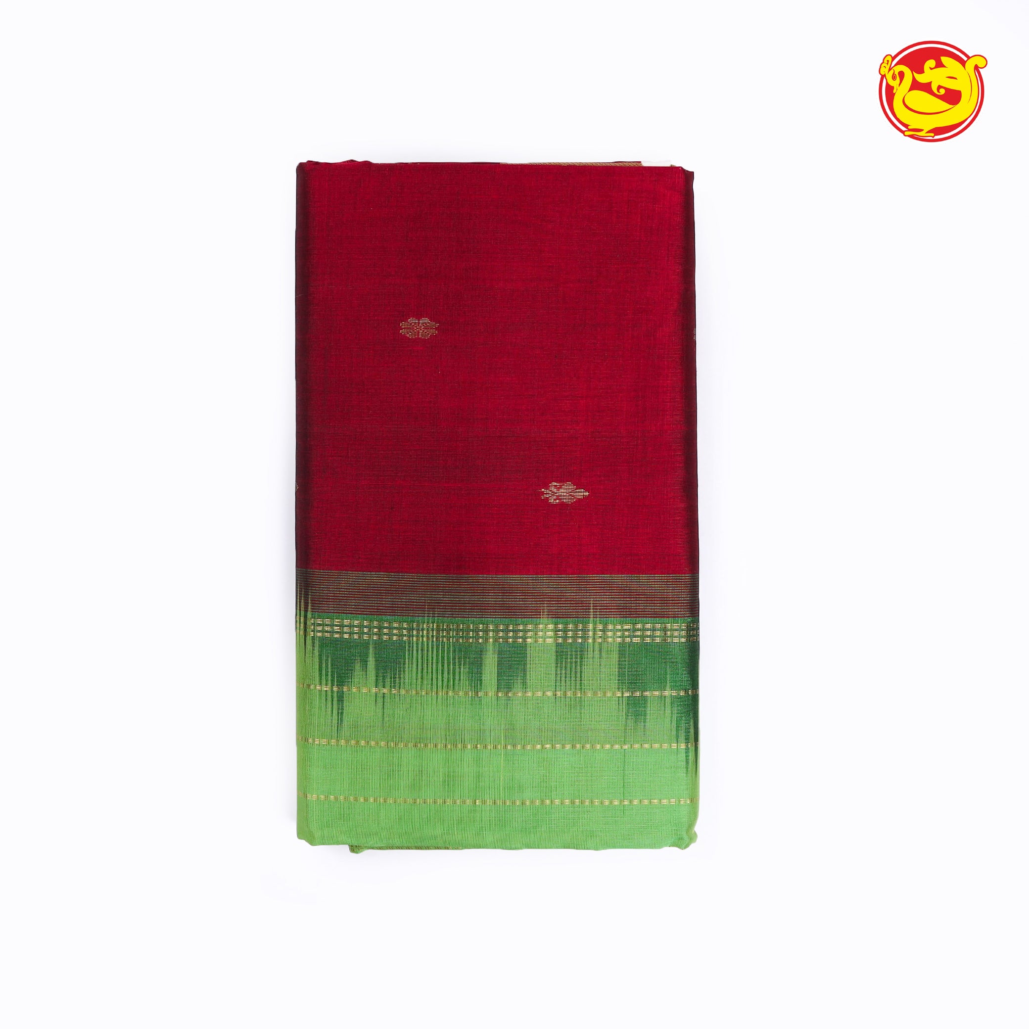 Maroon with green pure silk cotton saree