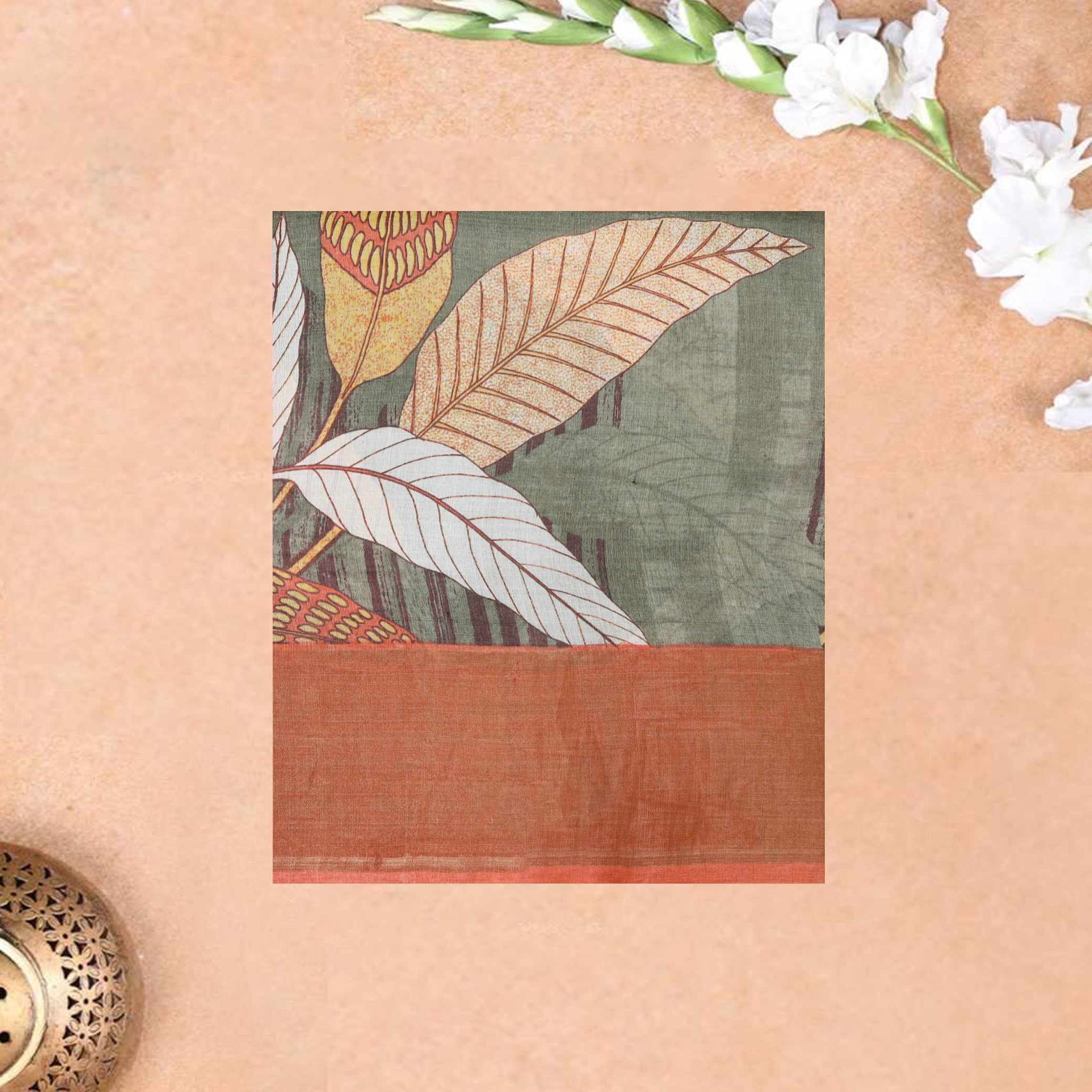 Pure Tussar Silk Saree Multi  Colour With Floral Design and Painted Prints and Zari Woven Border
