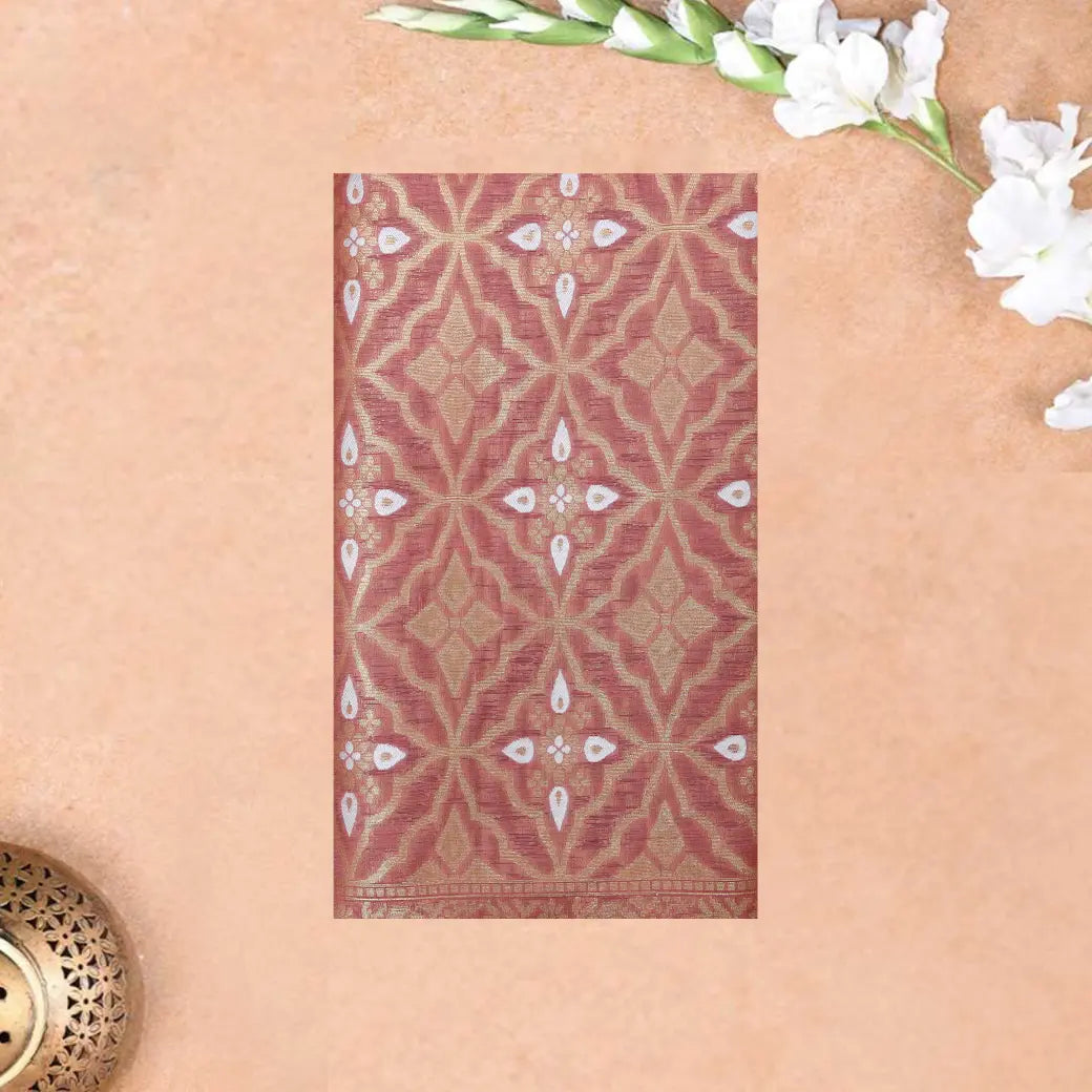 REDDISH -PINKWITH WHITE DARK FLORAL COPPER JERRY LINEN JACQUARD SAREES