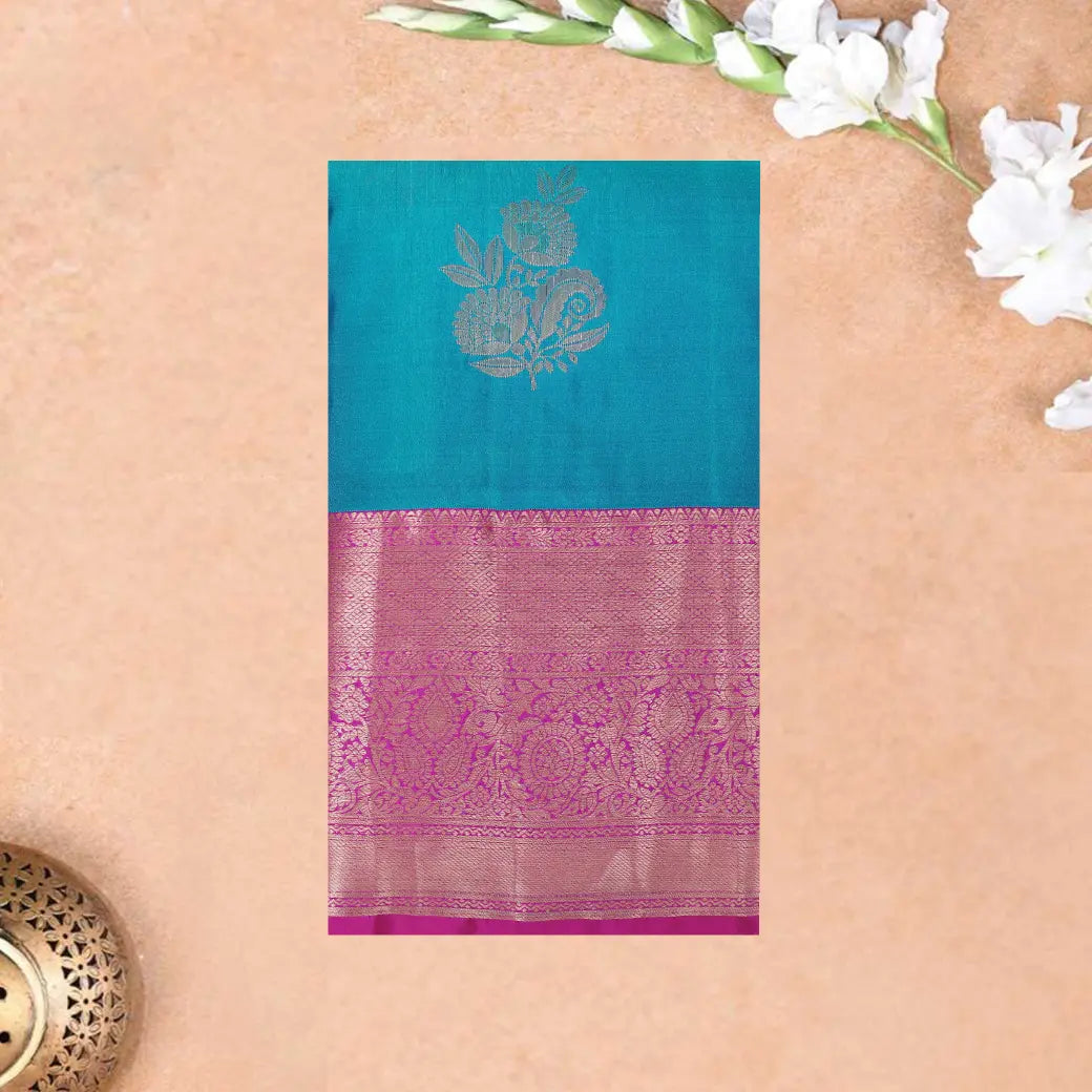 BULE with PINK pure soft silk saree