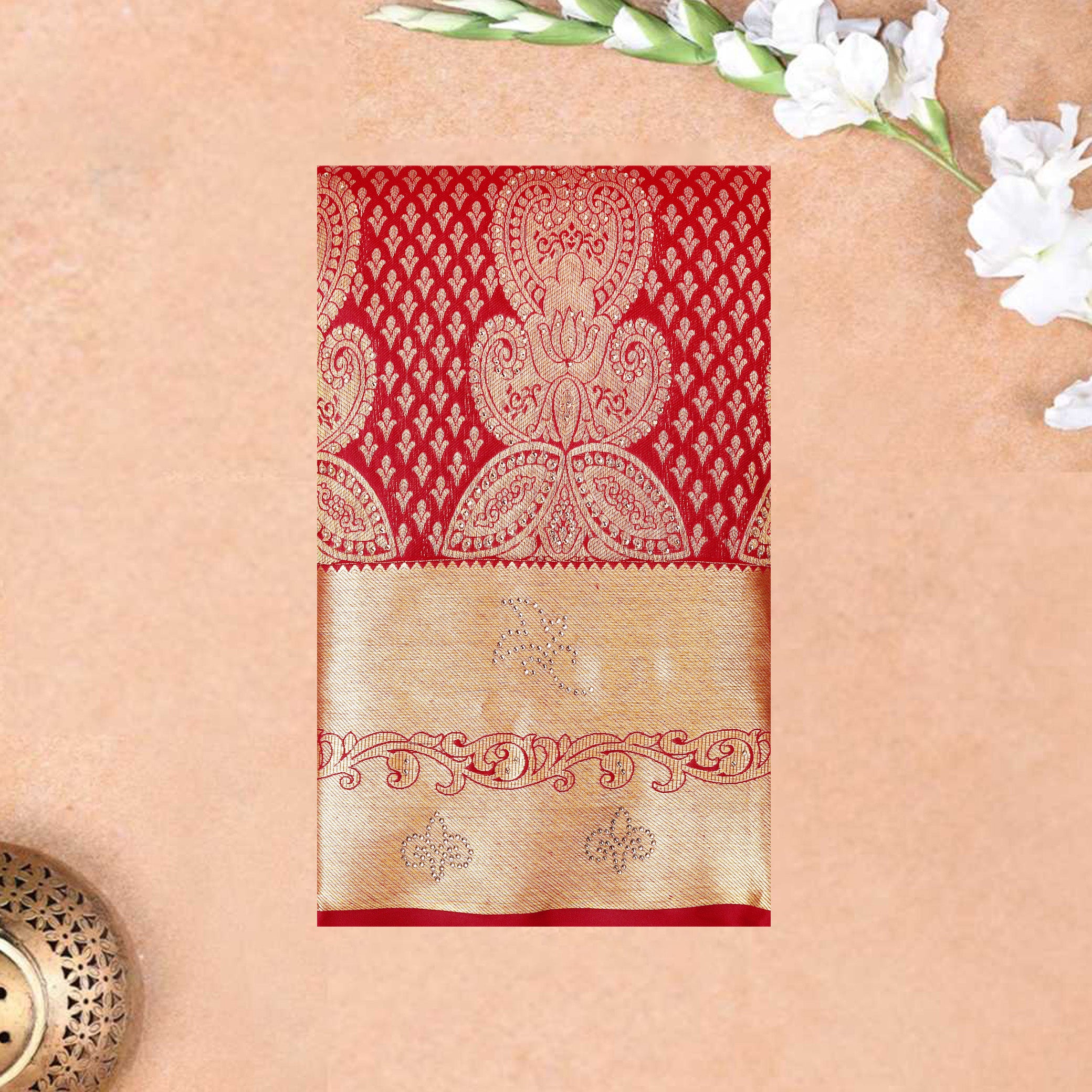 Red Color Golden Zari Border Wedding Silk Saree