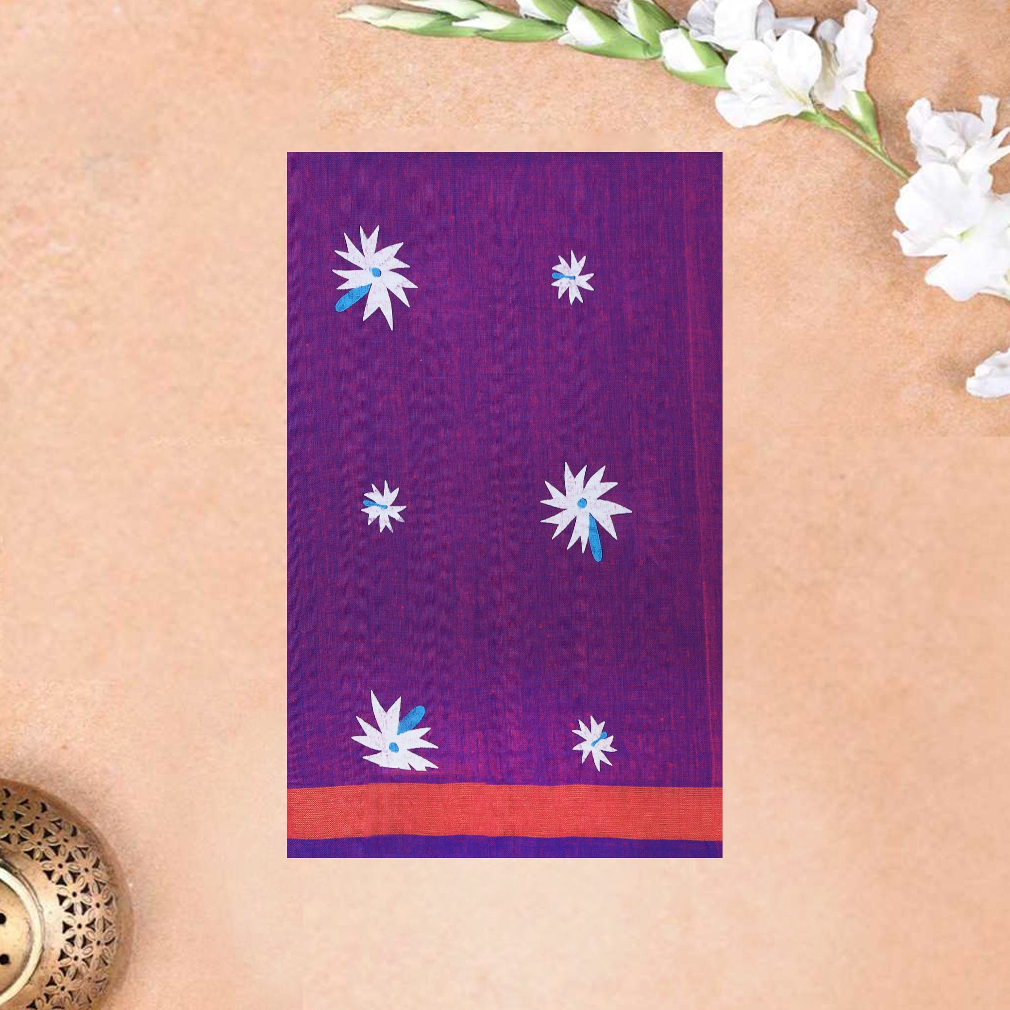 Dark Purple Linen Cotton Saree with Contrast Blouse