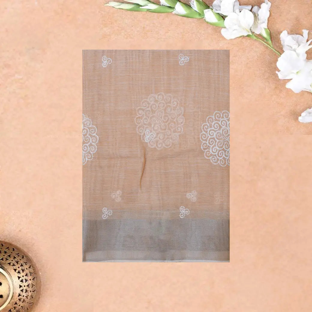 Light Orange Color Linen Cotton Saree