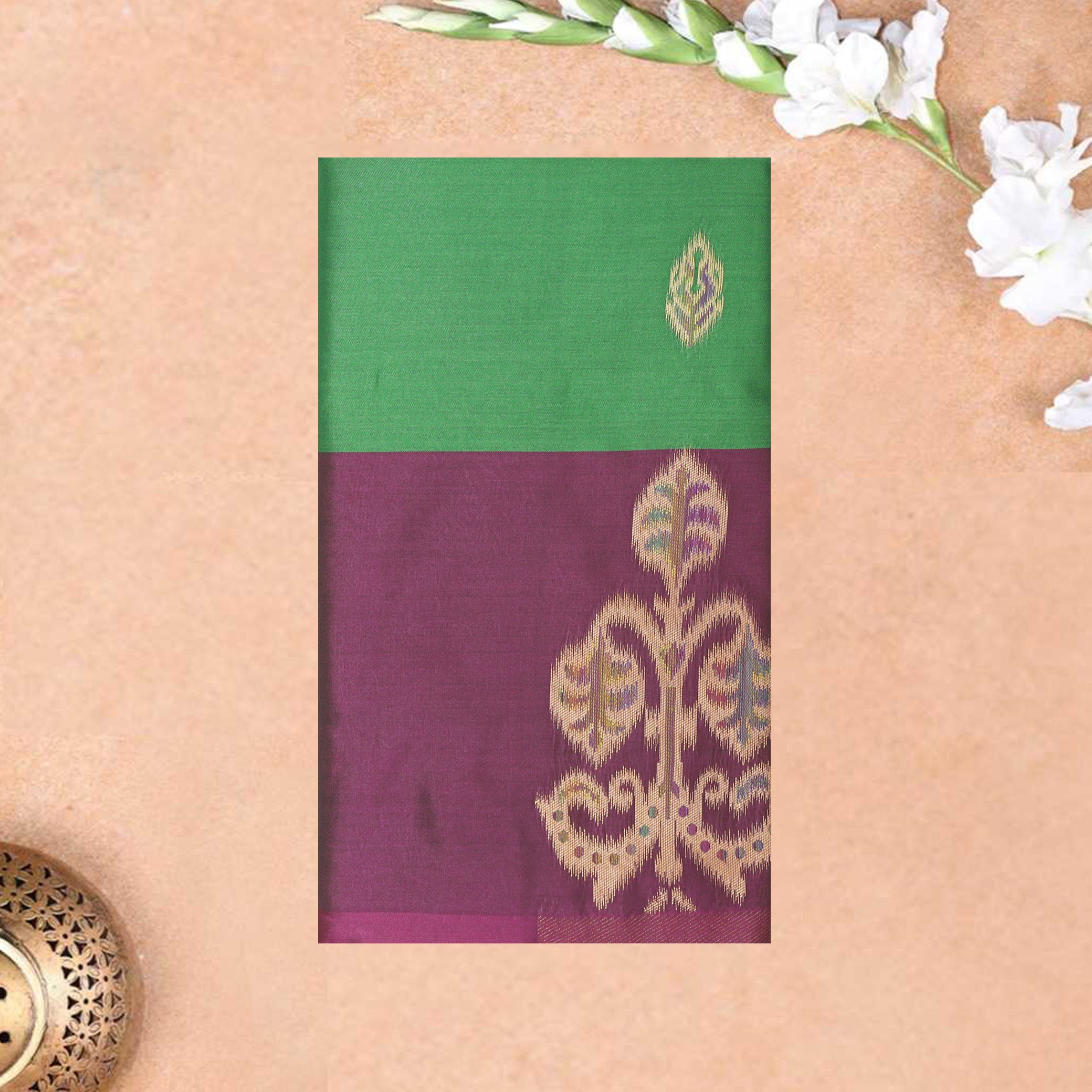 Green with Pink Soft Silk Saree