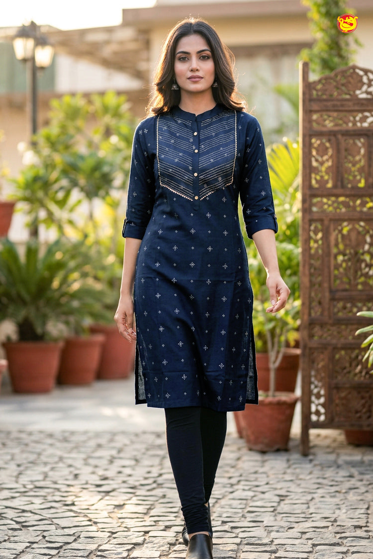 Dark Navy Blue Color Ladies Readymade Straight Cut Top