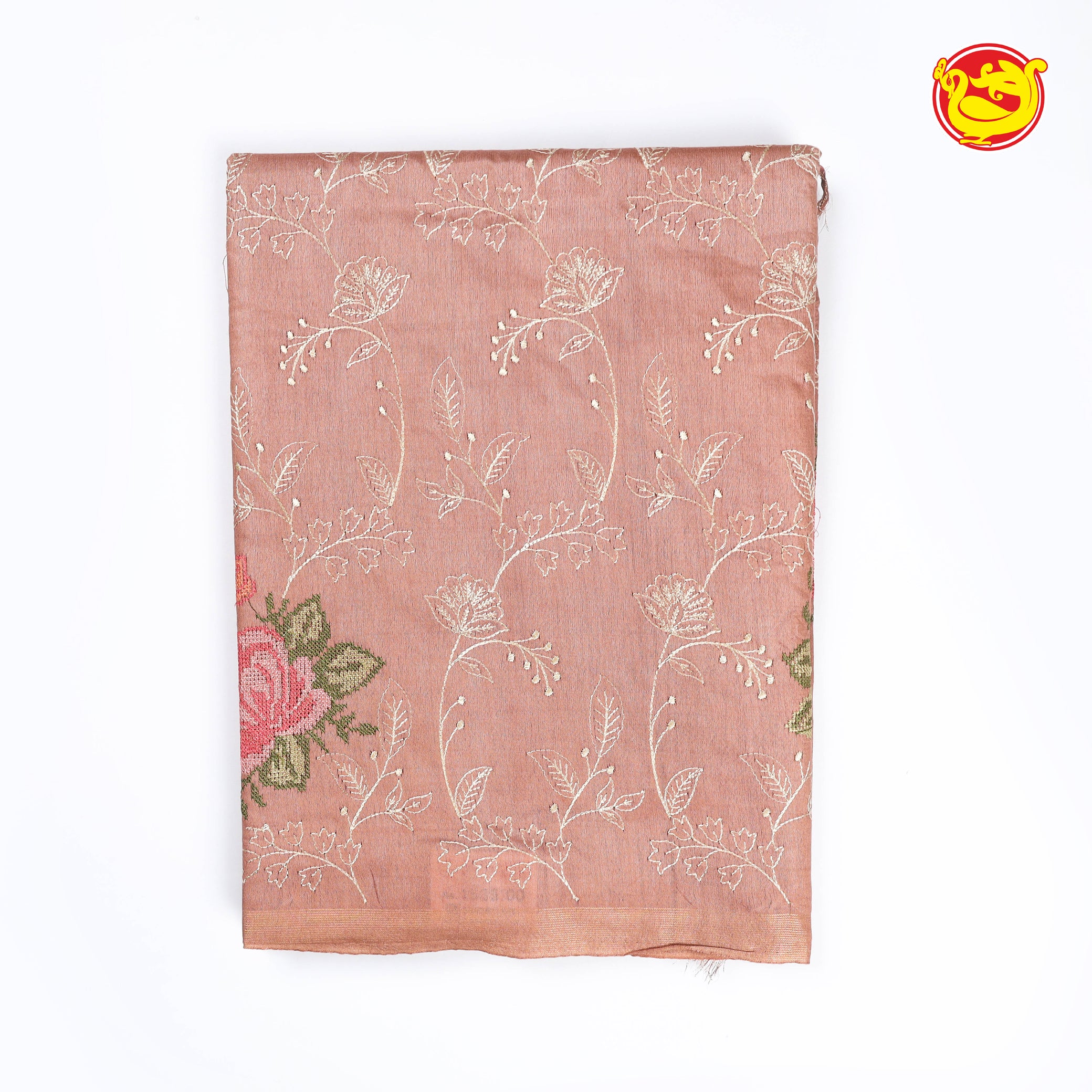 Peach fancy cotton saree with embroidery