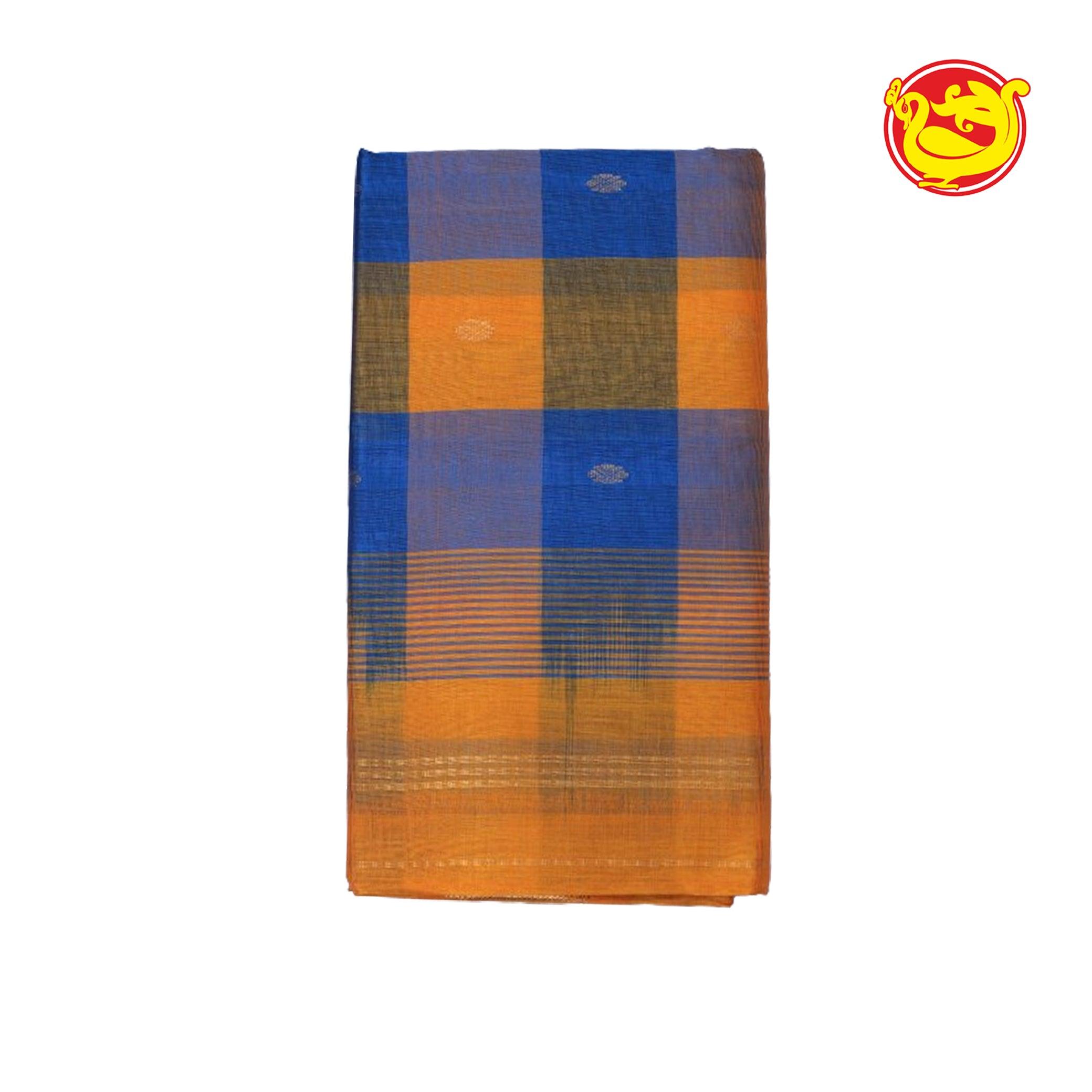 Blue With Mustard  Pure Arani Silk Cotton Saree