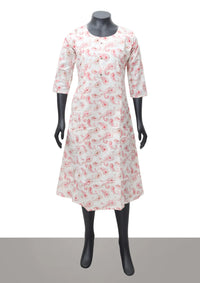 Off-White with Pink Printed Ladies Branded Readymade Long Top