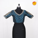 Navy Blue Embroidered readymade blouse with cut work in sleeves - Thenianantham