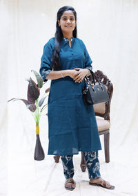 Aadhira- Peacock blue Ladies Branded Co-ord-set Readymade