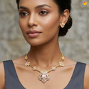 Gold With Pink Stone Work Choker Necklace Matching earrings Set