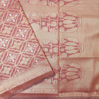 REDDISH -PINKWITH WHITE DARK FLORAL COPPER JERRY LINEN JACQUARD SAREES
