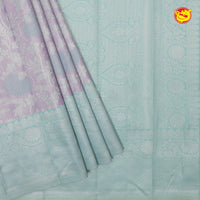 Grey with Water Green Floral Motifs Kubera Pattu Saree