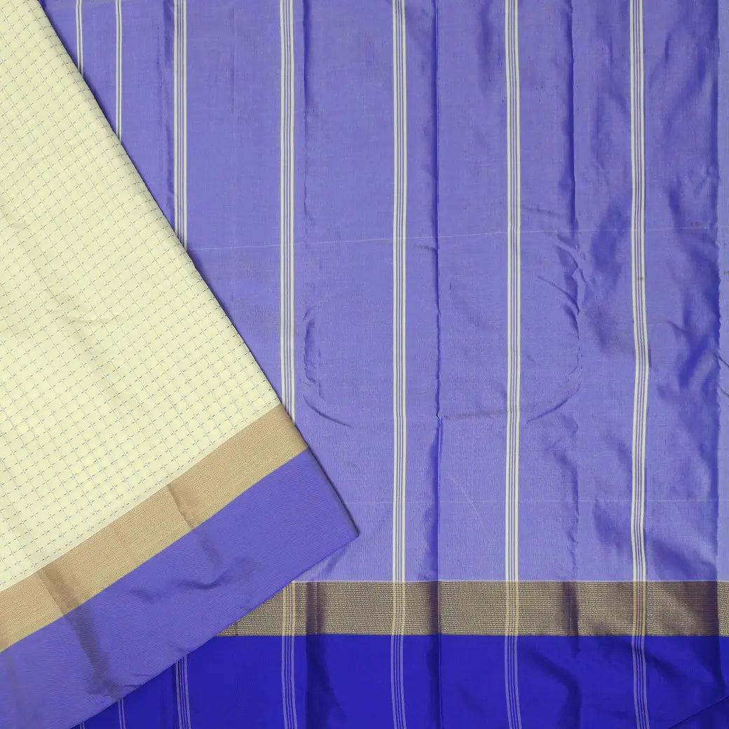 Cream With Royal Blue Arani Silk Saree