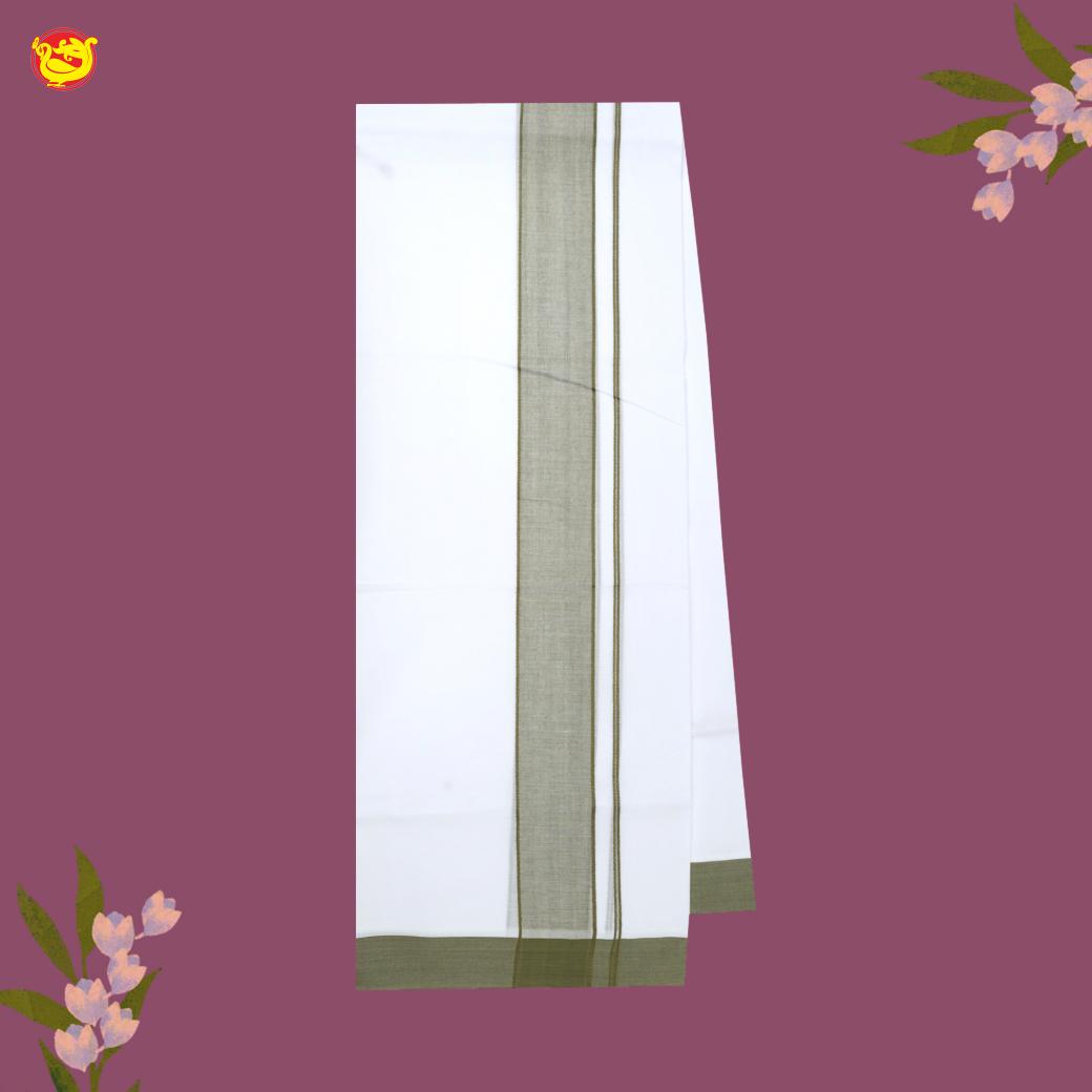 White with  LIGHT GREEN  Fancy Border Single Layer Cotton Men’s Dhoti