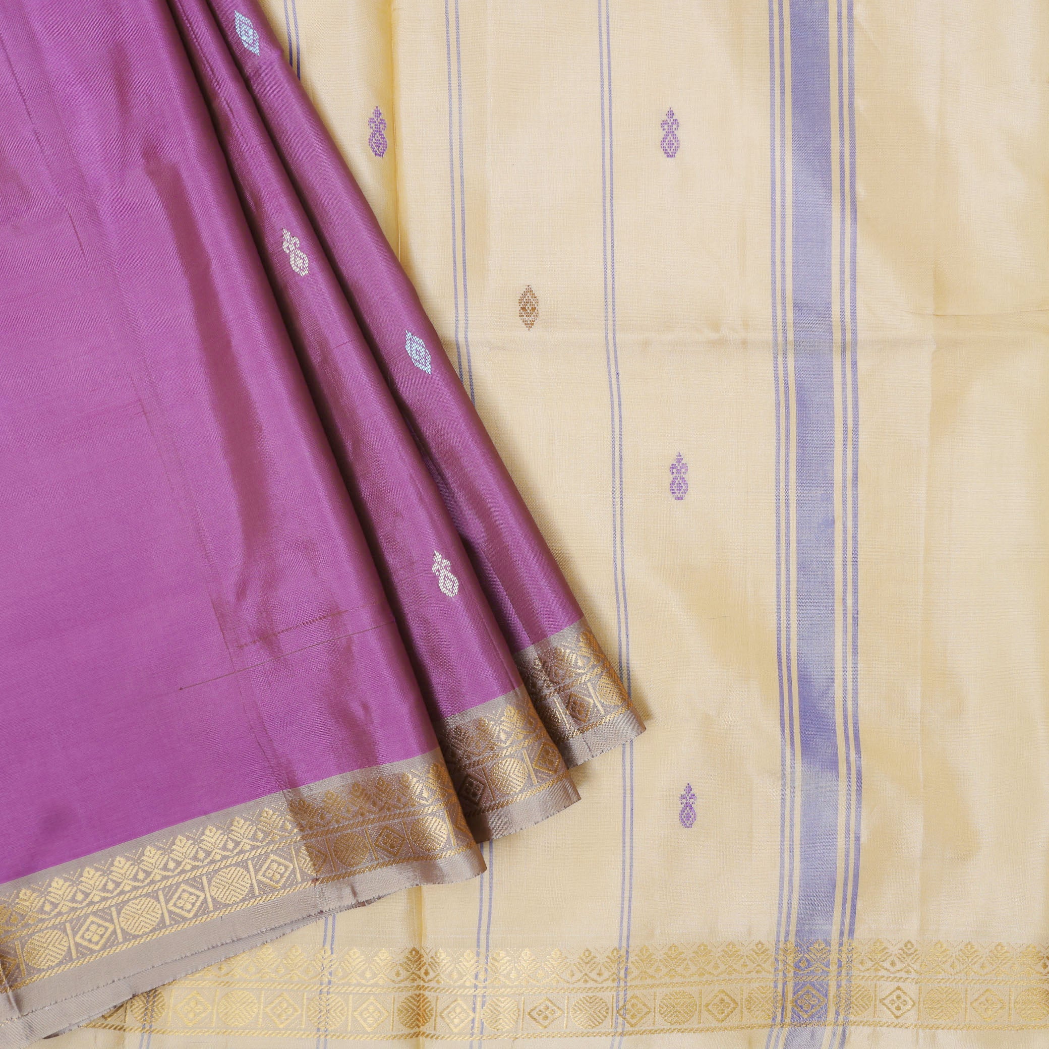 Grape  With Lime Light Brown Pallu Banana Pith Saree With Running Blouse