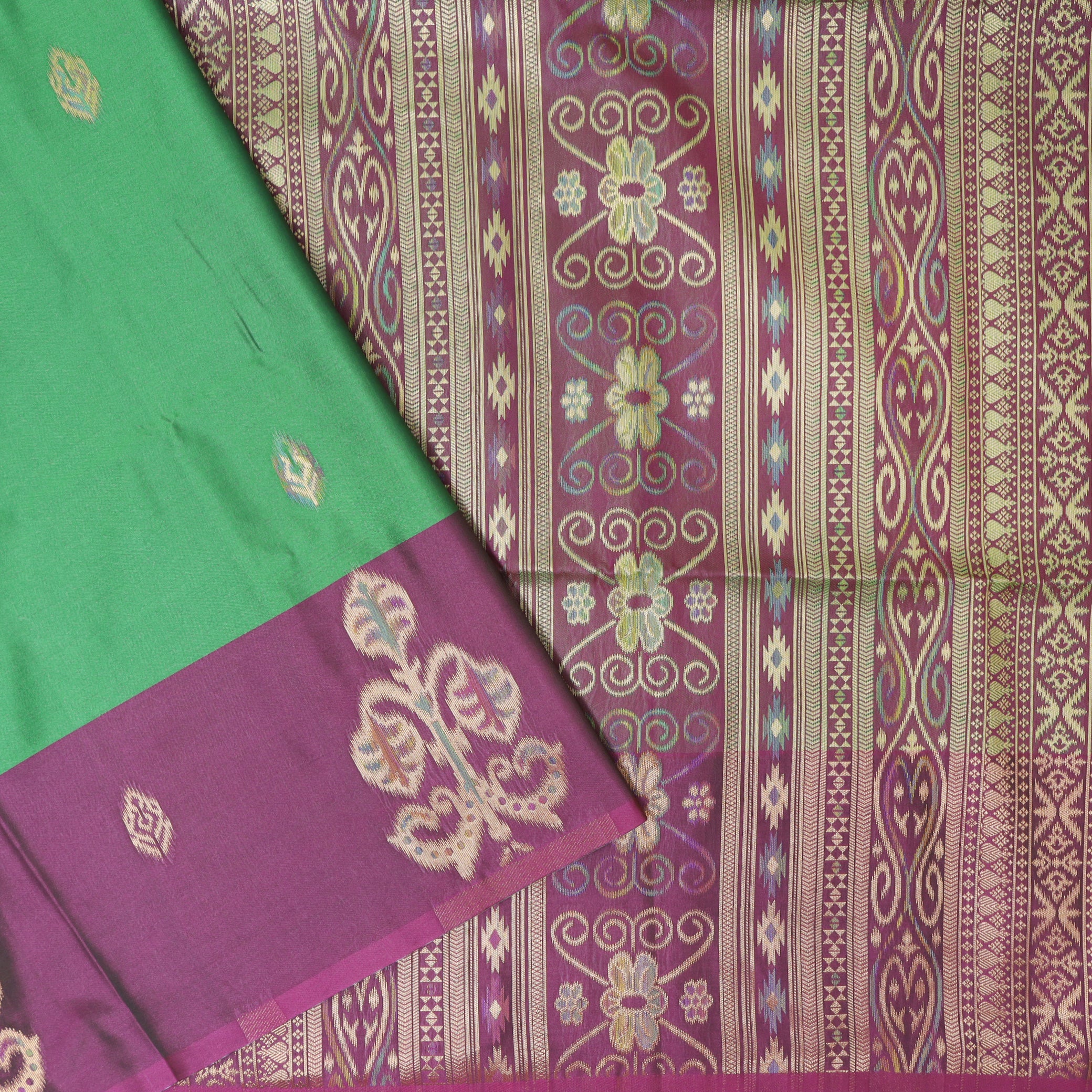 Green with Pink Soft Silk Saree