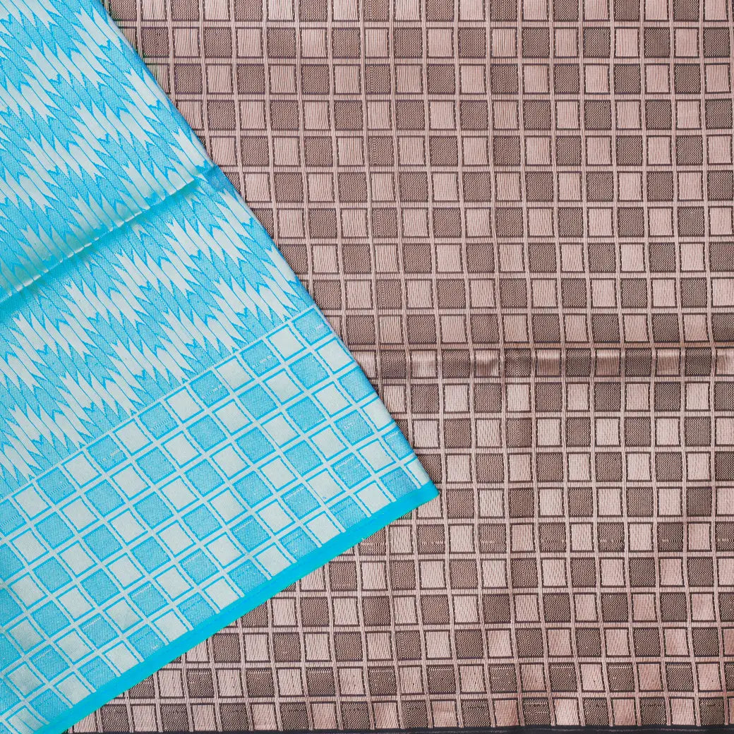 Sky Blue With Dark Brown Soft Silk