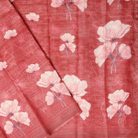 Terracotta Red with Floral Design Trendy Tissue Fancy Saree