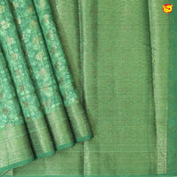 Unique Green Chanderi Silk Saree with Floral Motifs and Copper Zari Border - Thenianantham