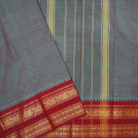 Slate Grey With Red  Pure Chettinad Cotton Saree without Blouse