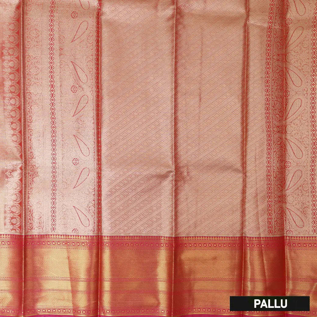 Light Brown with Dark Pink Floral Design Tissue Silk Saree