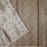 Off White with Coffee Brown  Tussar Silk Saree