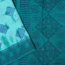 Teal Blue - Bluish Green Sungudi Cotton Saree without Blouse