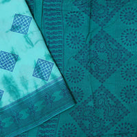 Teal Blue - Bluish Green Sungudi Cotton Saree without Blouse