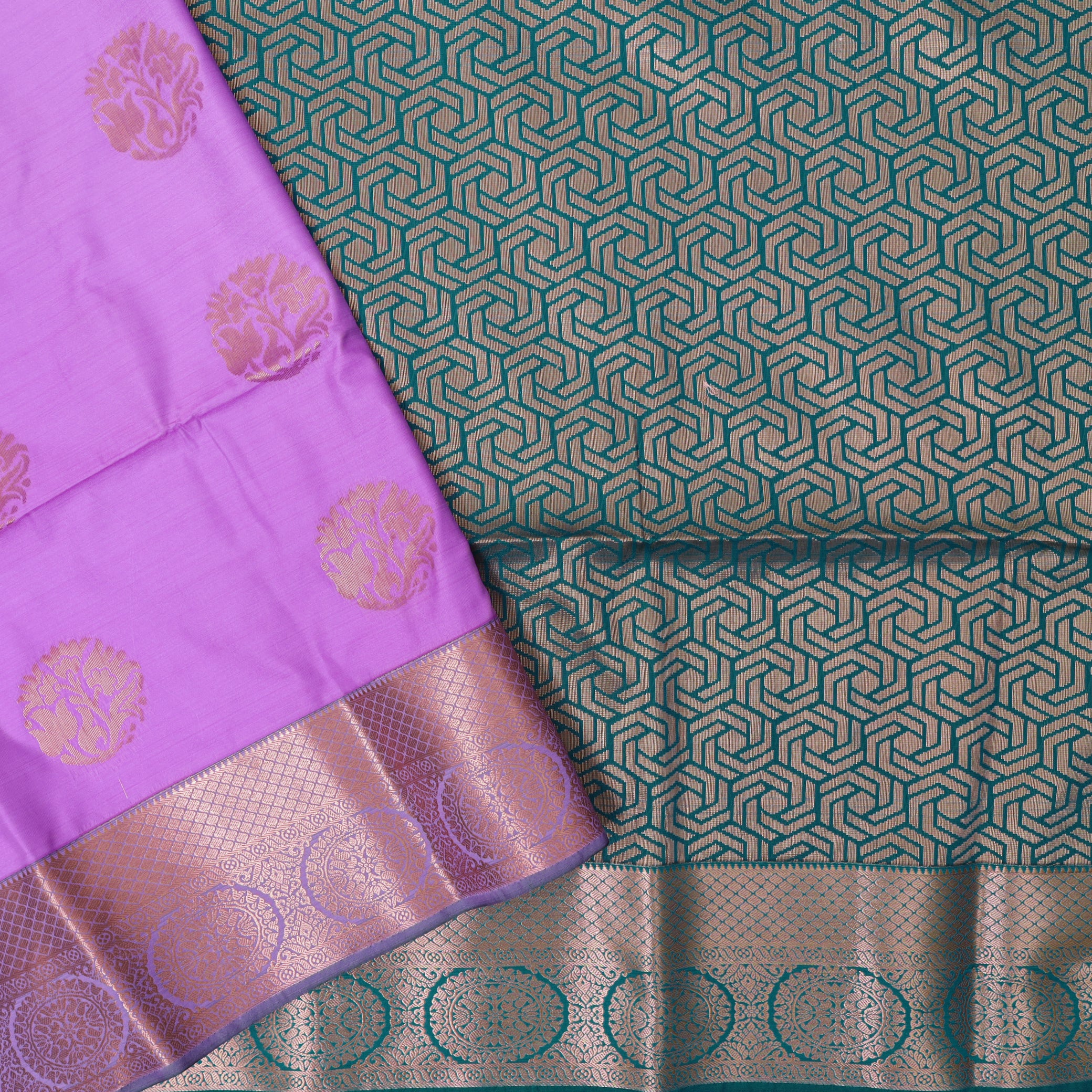 Purple with Green Soft Silk Saree